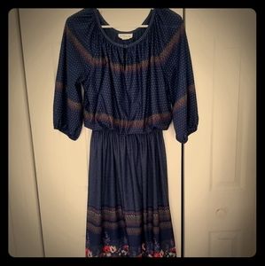 Vintage blue elastic waist school marm dress